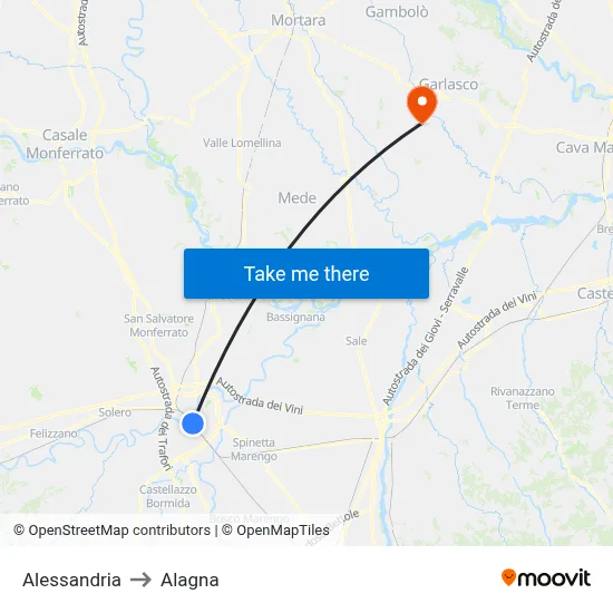 Alessandria to Alagna map
