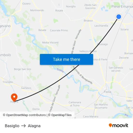 Basiglio to Alagna map