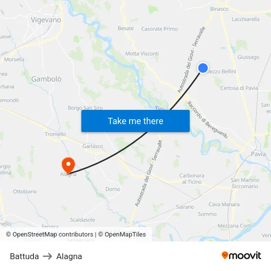 Battuda to Alagna map