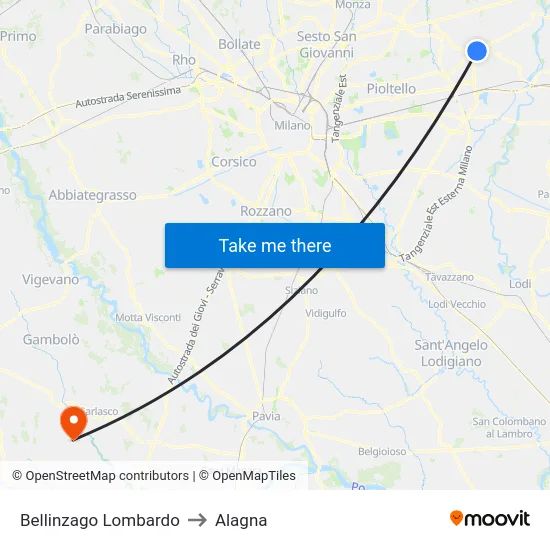 Bellinzago Lombardo to Alagna map