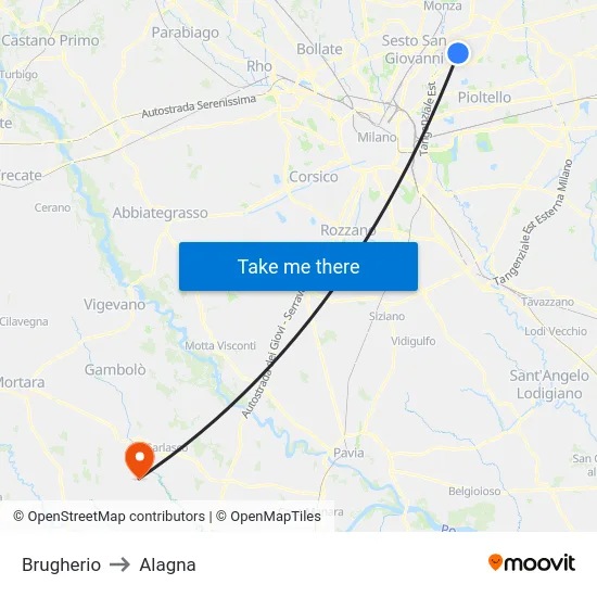 Brugherio to Alagna map