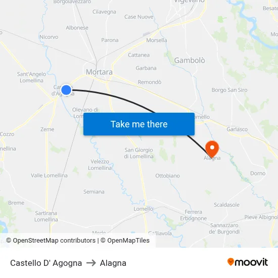Castello D' Agogna to Alagna map