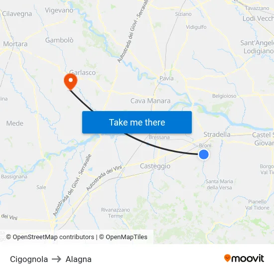 Cigognola to Alagna map