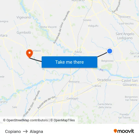 Copiano to Alagna map