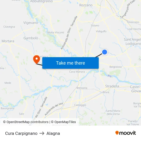 Cura Carpignano to Alagna map
