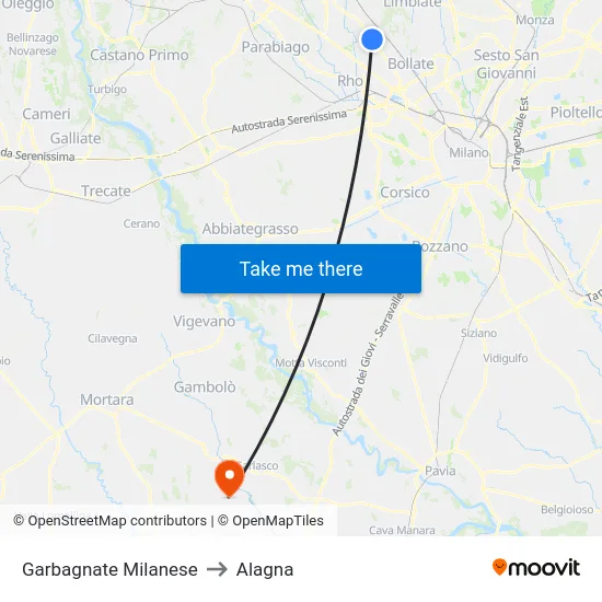 Garbagnate Milanese to Alagna map