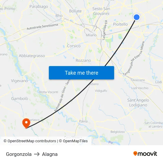 Gorgonzola to Alagna map