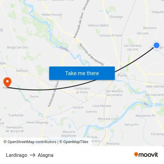 Lardirago to Alagna map