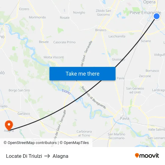 Locate di Triulzi to Alagna map