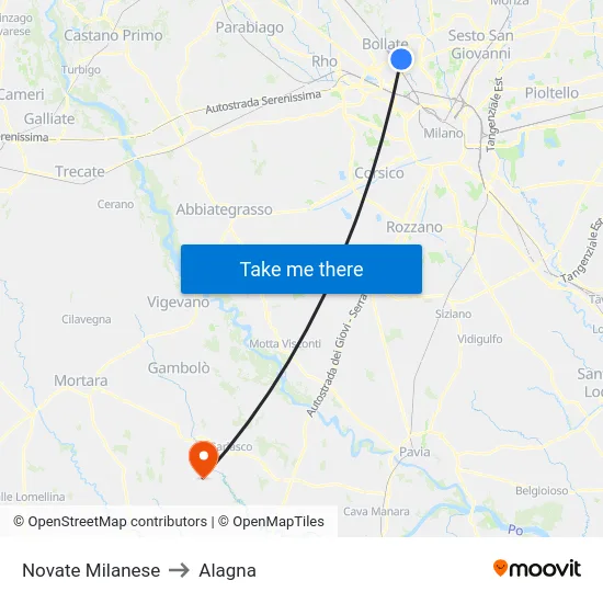 Novate Milanese to Alagna map