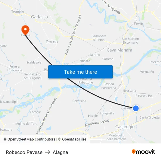 Robecco Pavese to Alagna map