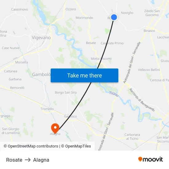 Rosate to Alagna map