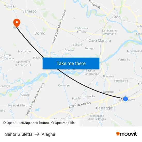 Santa Giuletta to Alagna map