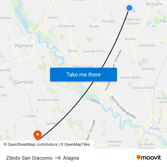 Zibido San Giacomo to Alagna map