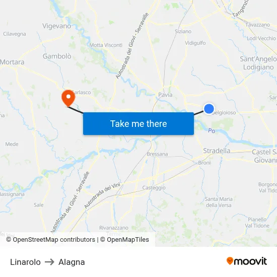 Linarolo to Alagna map