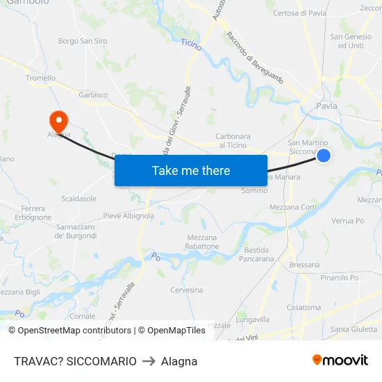 Travacò Siccomario to Alagna map