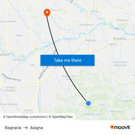 Bagnaria to Alagna map