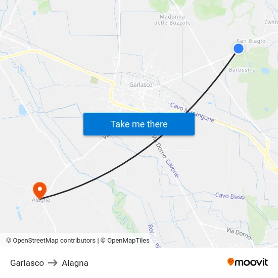 Garlasco to Alagna map