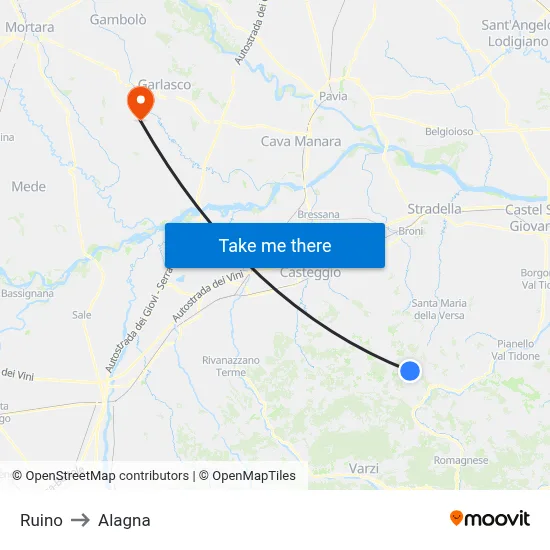 Ruino to Alagna map