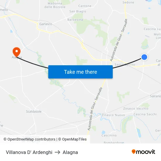 Villanova d'Ardenghi to Alagna map