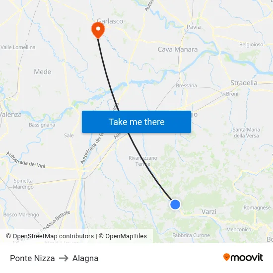 Ponte Nizza to Alagna map