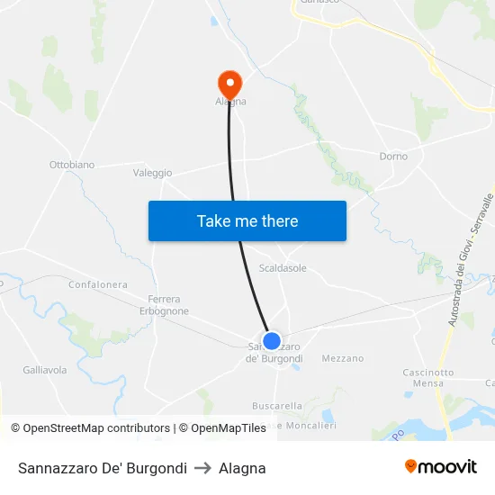 Sannazzaro De' Burgondi to Alagna map