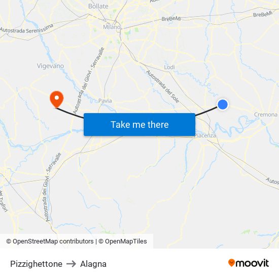 Pizzighettone to Alagna map