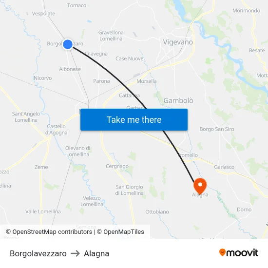 Borgolavezzaro to Alagna map