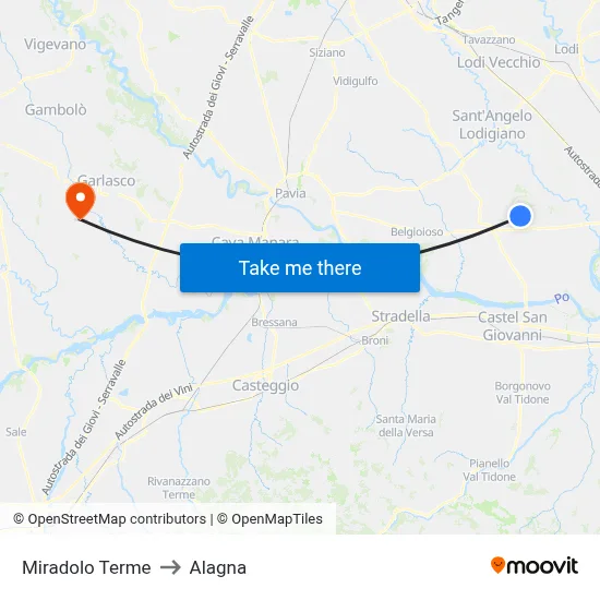 Miradolo Terme to Alagna map