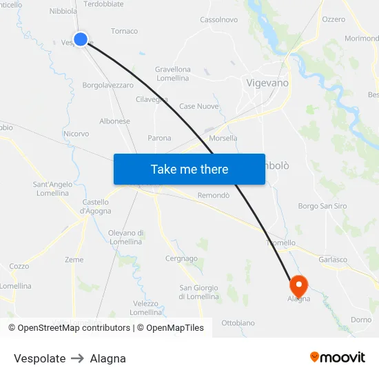 Vespolate to Alagna map