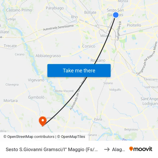 Sesto S.Giovanni Gramsci/I° Maggio (Fs/M1) to Alagna map
