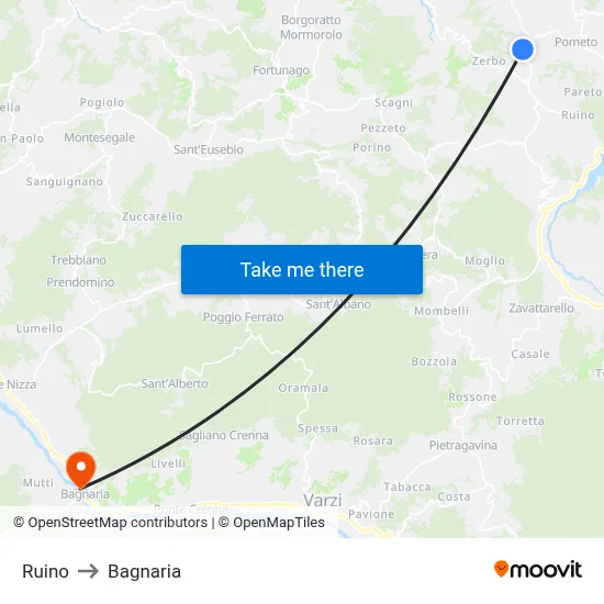 Ruino to Bagnaria map