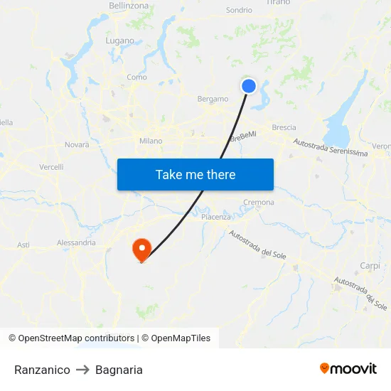 Ranzanico to Bagnaria map