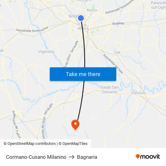 Cormano-Cusano Milanino to Bagnaria map