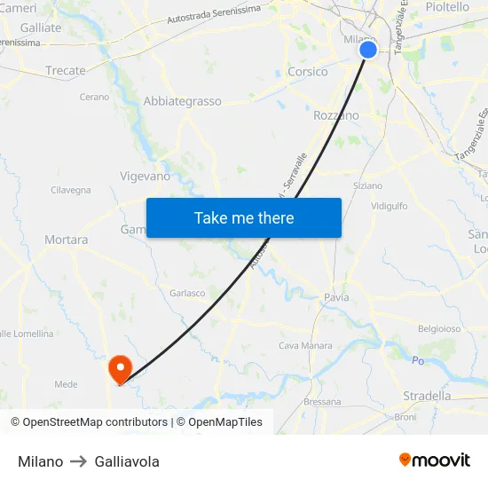 Milano to Galliavola map