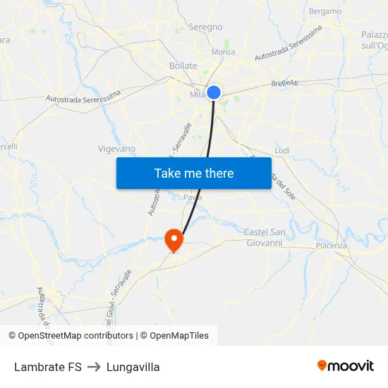 Lambrate Station to Lungavilla map