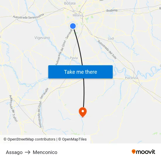 Assago to Menconico map