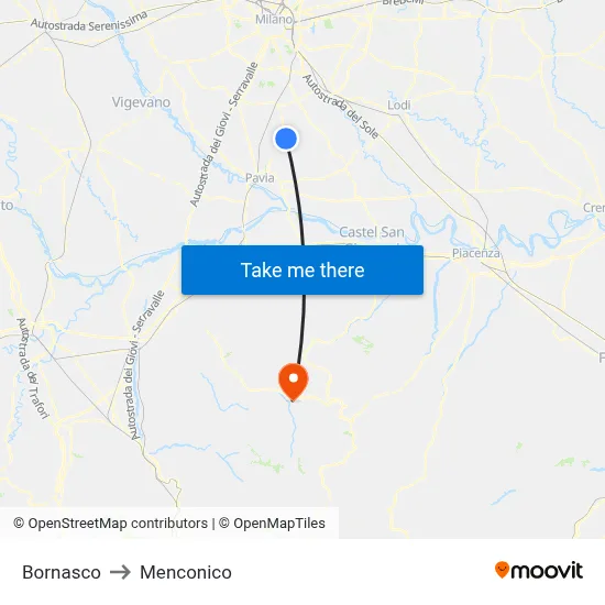 Bornasco to Menconico map