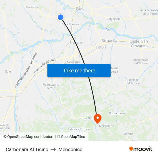 Carbonara Al Ticino to Menconico map