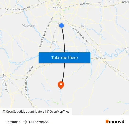 Carpiano to Menconico map