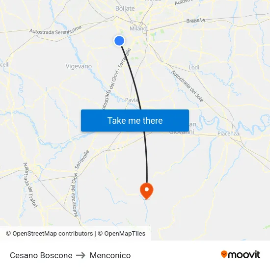 Cesano Boscone to Menconico map