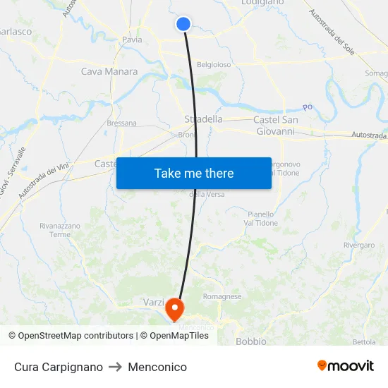 Cura Carpignano to Menconico map