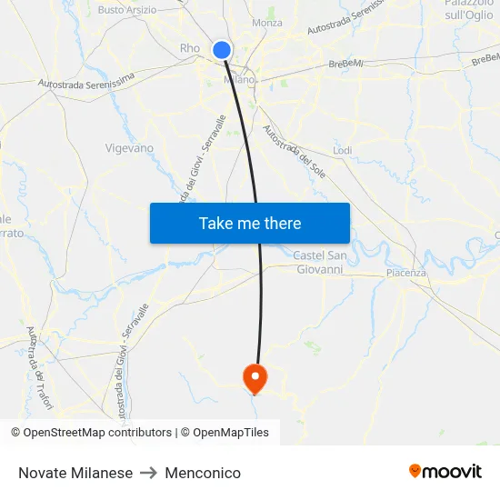 Novate Milanese to Menconico map