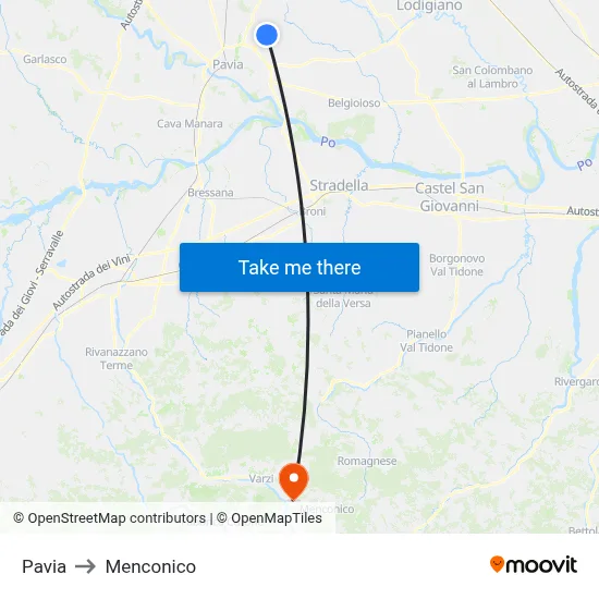 Pavia to Menconico map