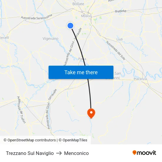 Trezzano Sul Naviglio to Menconico map