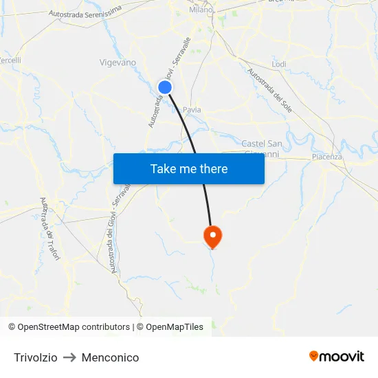 Trivolzio to Menconico map