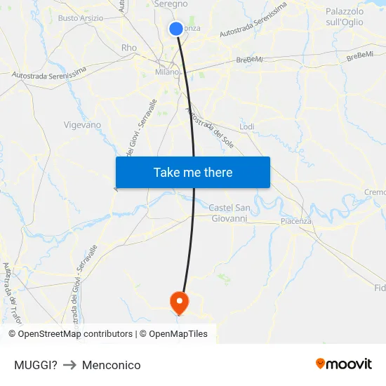 Muggiò to Menconico map