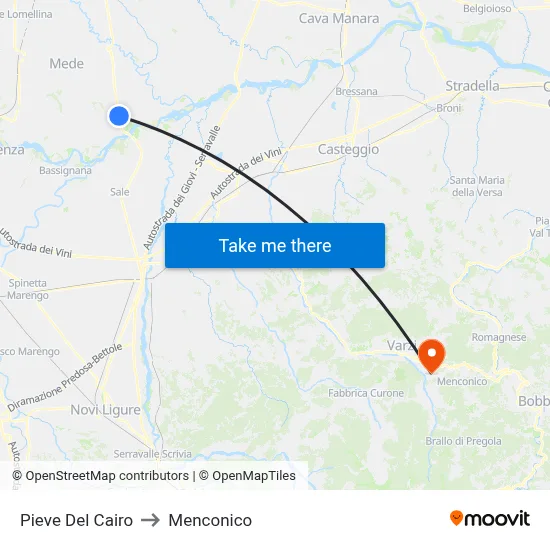Pieve Del Cairo to Menconico map