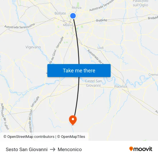 Sesto San Giovanni to Menconico map