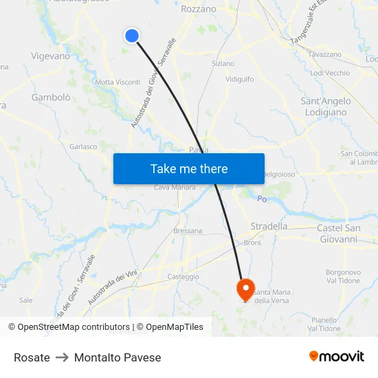 Rosate to Montalto Pavese map
